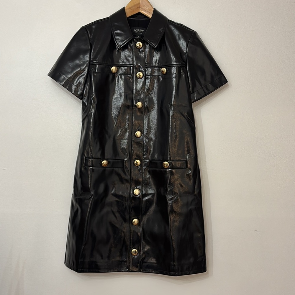 J. Crew Collection gamine shirtdress in faux patent leather sheath shift dress - Picture 6 of 7